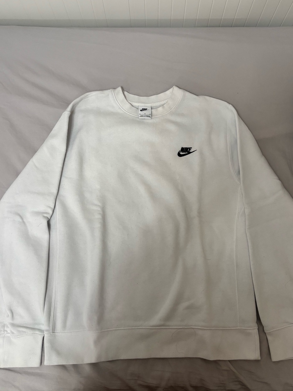 Nike White Crewneck Sweatshirt with Black Swoosh